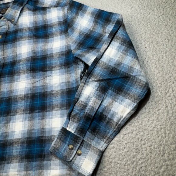 Pendleton Shirt Men Medium Blue Plaid Pocket Button Front Mason Work‎ Hike Gorp - Picture 12 of 13